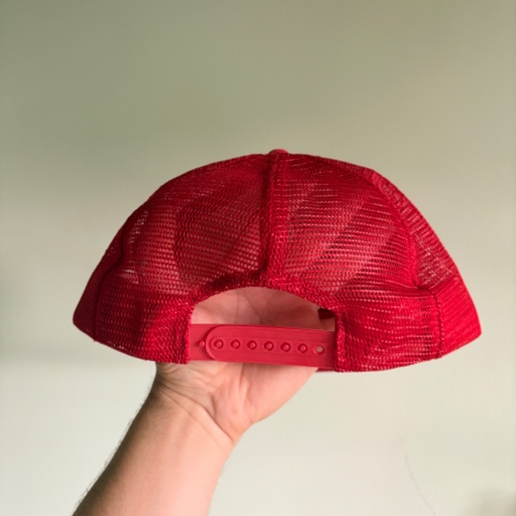 Vintage AMOS TOYOTA CAR DEALERSHIP trucker hat red mesh snapback - Picture 3 of 8